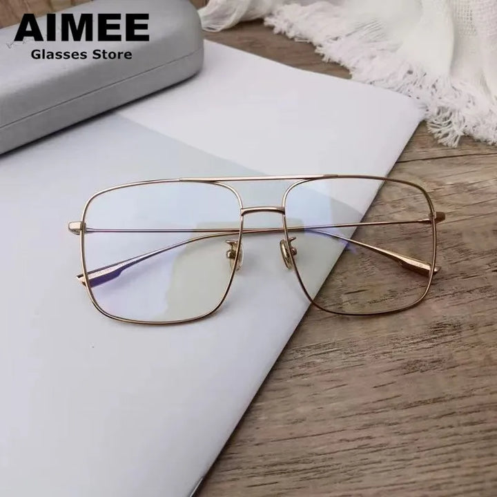 Aimee Unisex Full Rim Square Double Bridge Titanium Eyeglasses 581463