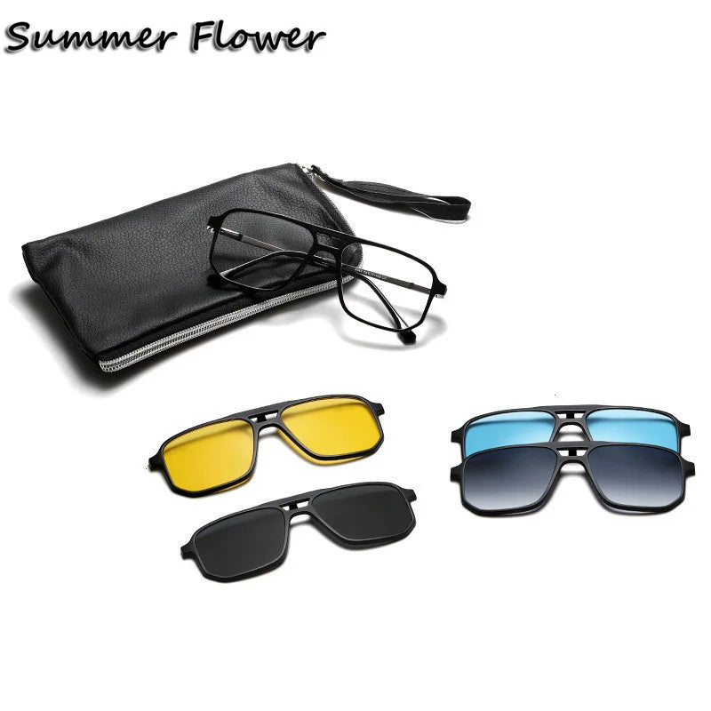 Summer Flower Unisex Full Rim Square Double Bridge Alloy Eyeglasses Clip On Sunglasses 60824