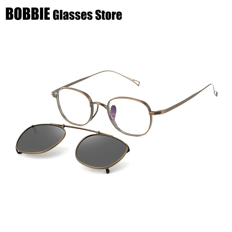 Bobbie Women's Full Rim Square Titanium Eyeglasses Clip On Sunglasses 612114