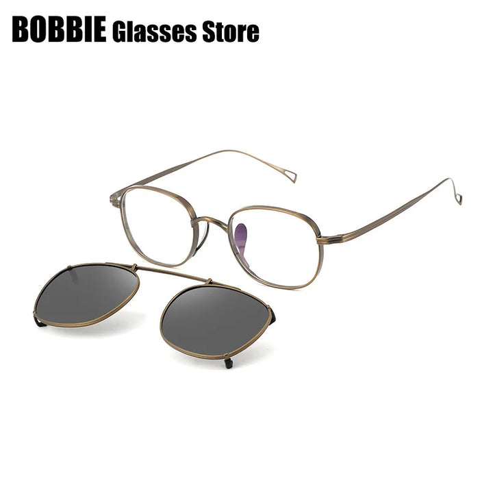 Bobbie Women's Full Rim Square Titanium Eyeglasses Clip On Sunglasses 612114