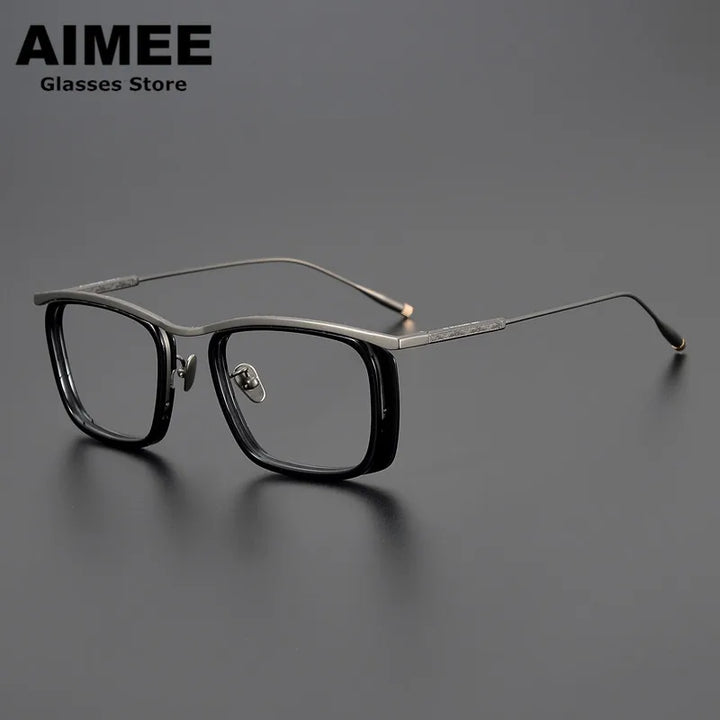 Aimee Unisex Full Rim Square Brow Line Titanium Acetate Eyeglasses 2018 Full Rim Aimee Black-Gun  