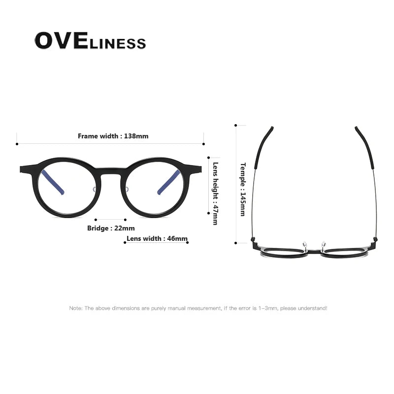 Oveliness Unisex Full Rim Round Acetate Titanium Eyeglasses 1846 Full Rim Oveliness   