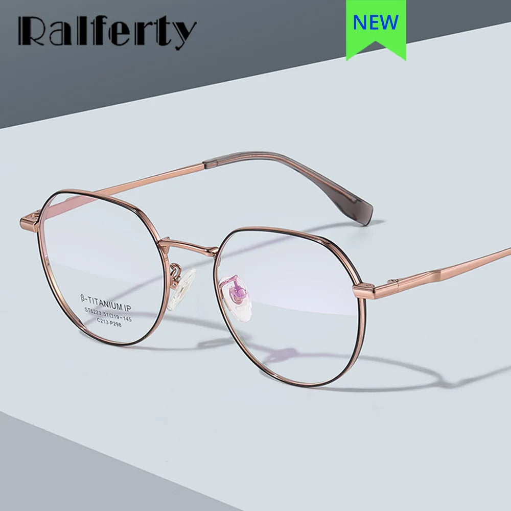 Ralferty Women's Full Rim Polygon Titanium Alloy Eyeglasses R6223 Full Rim Ralferty   