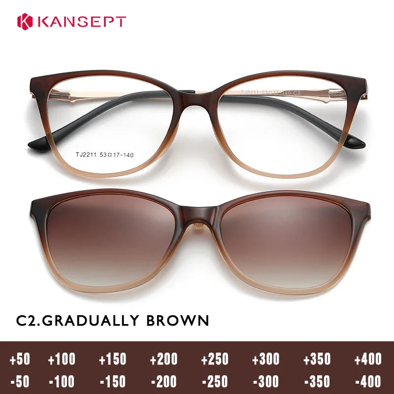 Kansept Women's Full Rim Cat Eye PC Alloy Reading Glasses Clip On Sunglasses 92211
