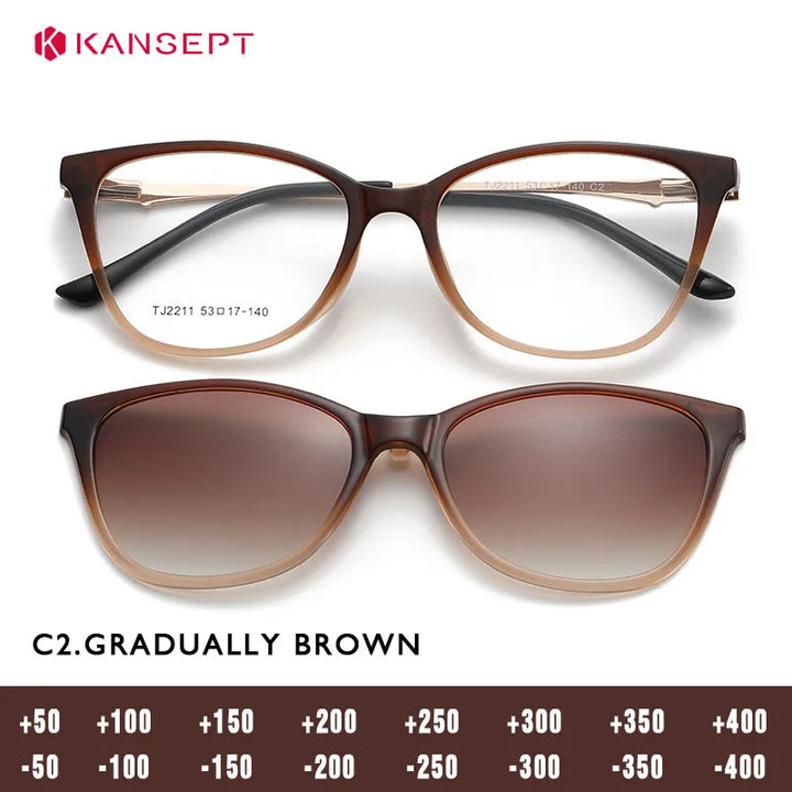 Kansept Women's Full Rim Cat Eye PC Alloy Reading Glasses Clip On Sunglasses 92211