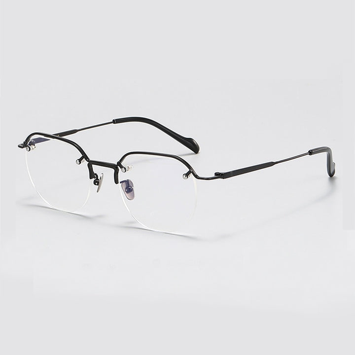 Gatenac Men's Full Rim Flat Top Round Titanium Eyeglasses Gxyj1071 Full Rim Gatenac Black  