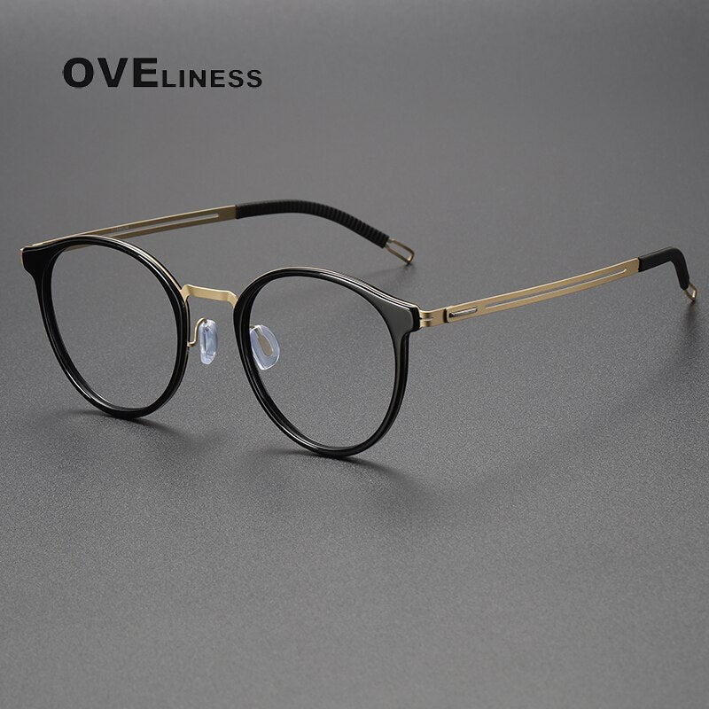 Oveliness Unisex Full Rim Round Titanium Eyeglasses 8202302 Full Rim Oveliness black gold  