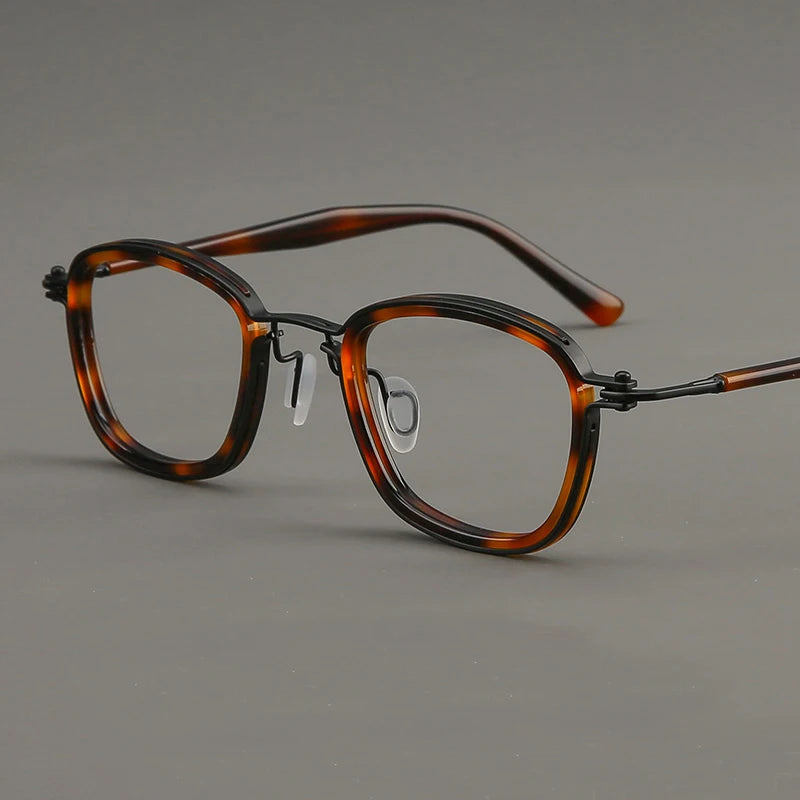 Black Mask Unisex Full Rim Polygon Acetate Titanium Eyeglasses 695861