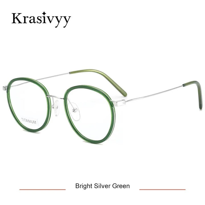 Krasivyy Men's Full Rim Square Tr 90 Titanium Eyeglasses Kr16065 Full Rim Krasivyy Bright Silver Green CN 