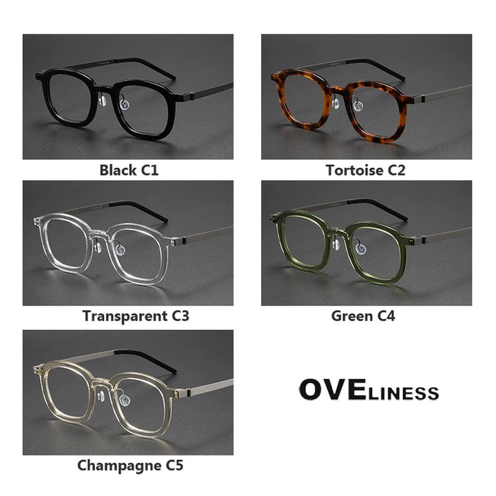 Oveliness Unisex Full Rim Square Acetate Titanium Eyeglasses 1050 Full Rim Oveliness   