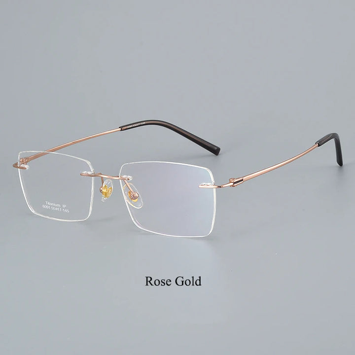 Bclear Unisex Rimless Square Titanium Eyeglasses 46091 Rimless Bclear Rose Gold