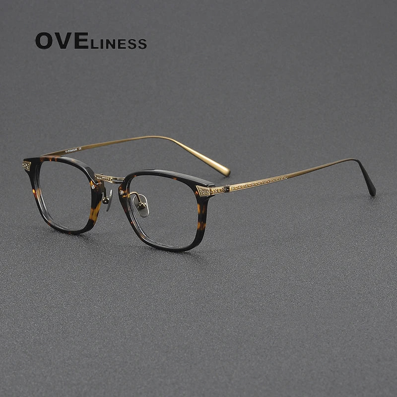 Oveliness Women's Full Rim Square Acetate Titanium Eyeglasses 3023 Full Rim Oveliness tortoise bronze  