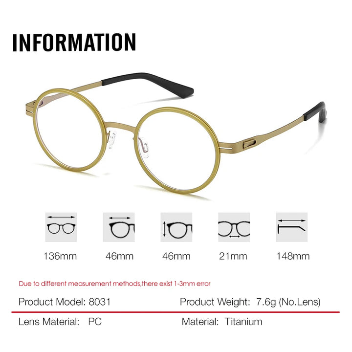 Aror Unisex Full Rim Oval Round Titanium Eyeglasses 80316