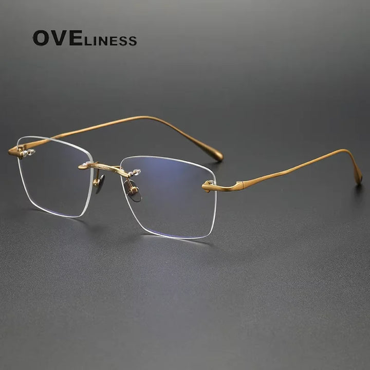 Oveliness Unisex Rimless Square Polygon Titanium Eyeglasses 80954 Rimless Oveliness gold