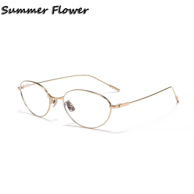 Summer Flower Unisex Full Rim Oval Cat Eye Titanium Eyeglasses 30883 Full Rim Summer Flower Gold