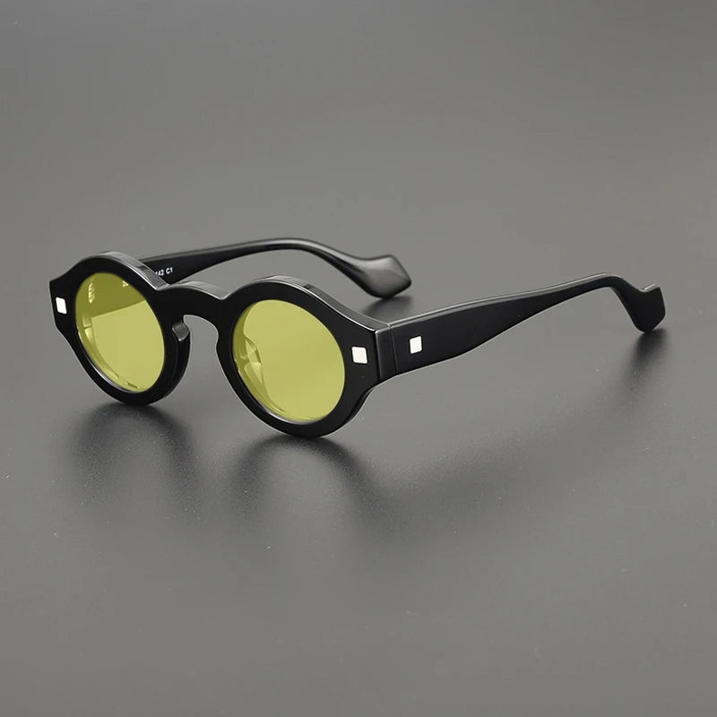 Gatenac Unisex Full Rim Round Acetate Polarized Sunglasses M003 Sunglasses Gatenac Black Yellow  