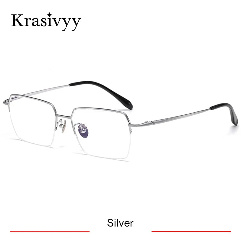 Krasivyy Men's Semi Rim Big Flat Top Square Titanium Eyeglasses 316889