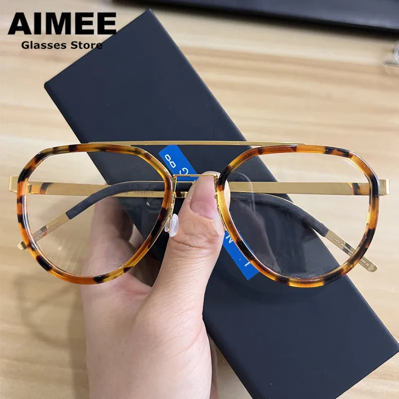 Aimee Unisex Full Rim Oval Double Bridge Titanium Eyeglasses 9745