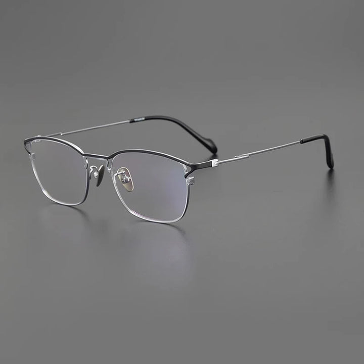 Gatenac Unisex Full Rim Square Titanium Eyeglasses Gxyj1143 Full Rim Gatenac Black Silver  