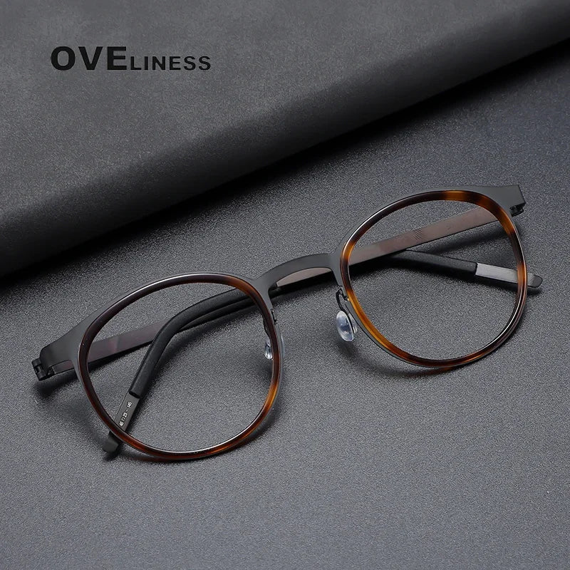 Oveliness Unisex Full Rim Round Acetate Titanium Eyeglasses O9704 Full Rim Oveliness   