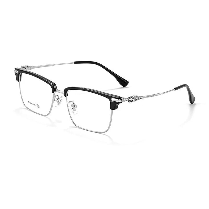 KatKani Unisex Full Rim Square Titanium Eyeglasses 8931 Full Rim KatKani Eyeglasses Black Silver  