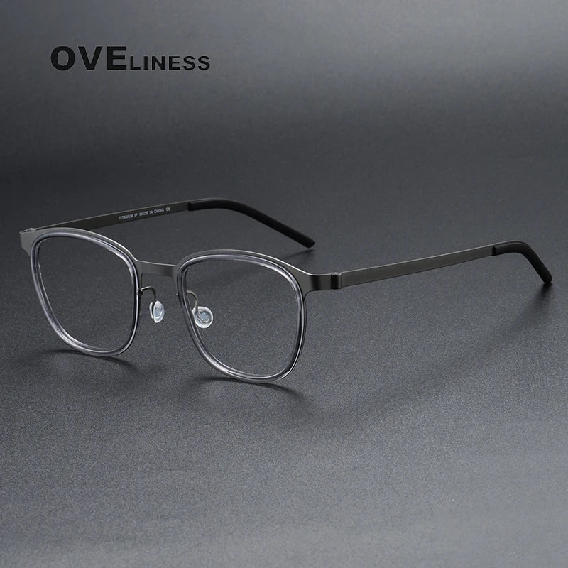 Oveliness Unisex Full Rim Square Acetate Titanium Eyeglasses O9765 Full Rim Oveliness grey gun  