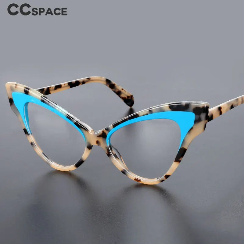 CCspace Unisex Full Rim Oversized Cat Eye Acetate Eyeglasses 55270 Full Rim CCspace   