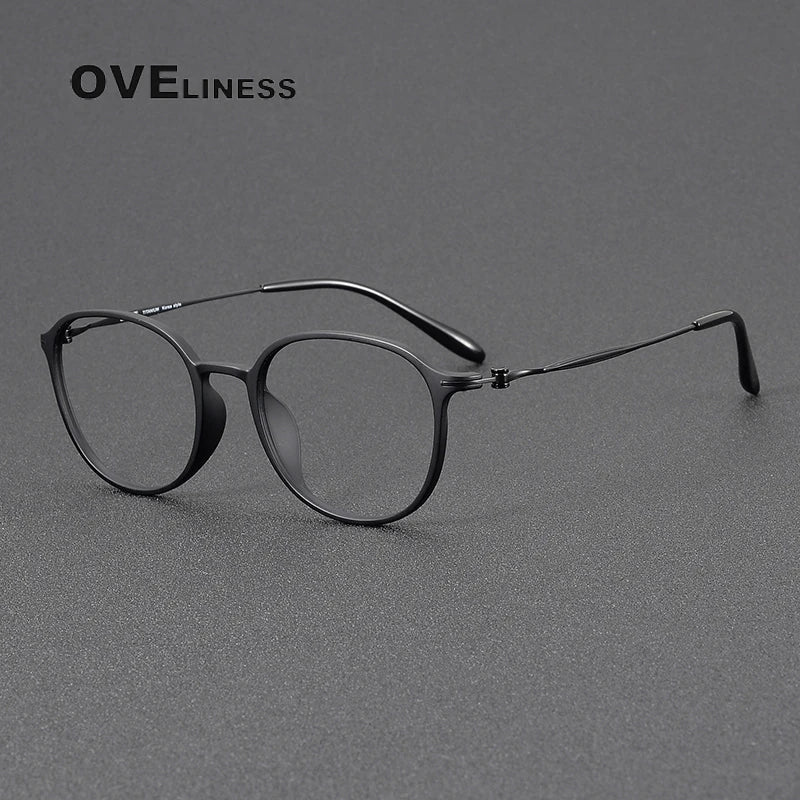 Oveliness Unisex Full Rim Oval Square Acetate Titanium Eyeglasses 8666 Full Rim Oveliness matte black  