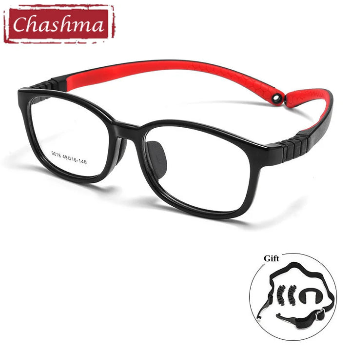 Chashma Ottica Unisex Youth Full Rim Square Tr 90 Titanium Eyeglasses 9018 Full Rim Chashma Ottica Black Red  