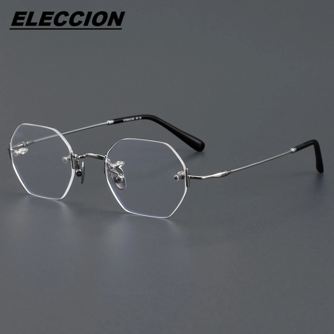 Eleccion Women's Rimless Flat Top Polygon Titanium Eyeglasses 26009 Rimless Eleccion Silver CHINA