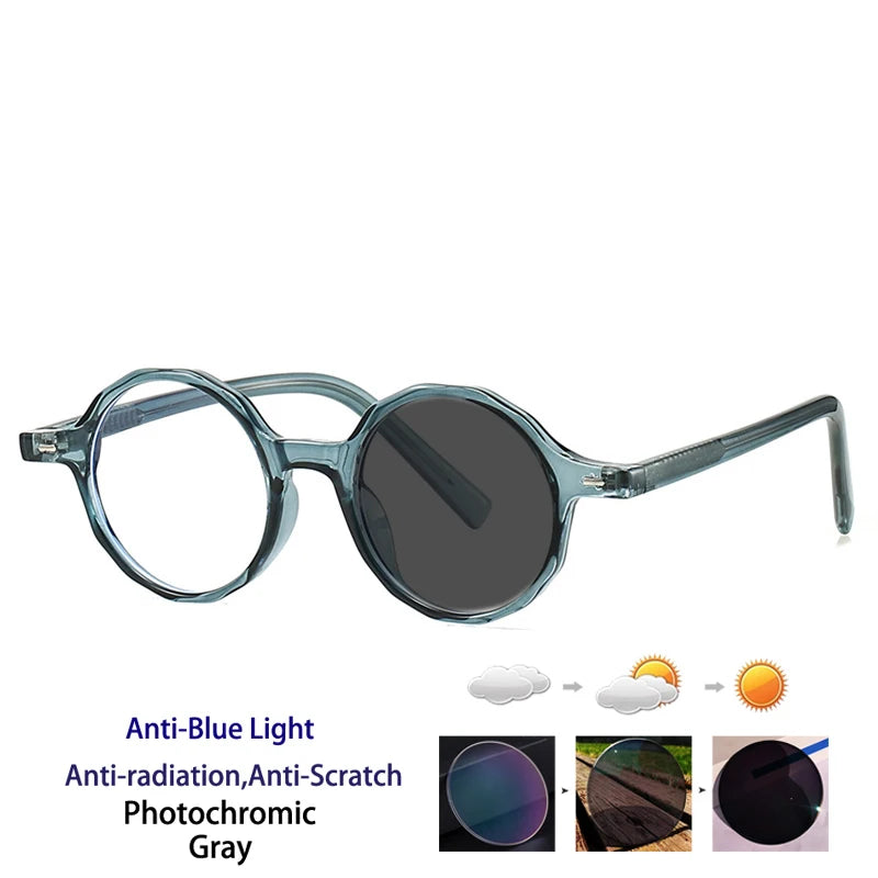 Kocolior Women's Full Rim Round Tr 90 Photochromic Reading Glasses 28008