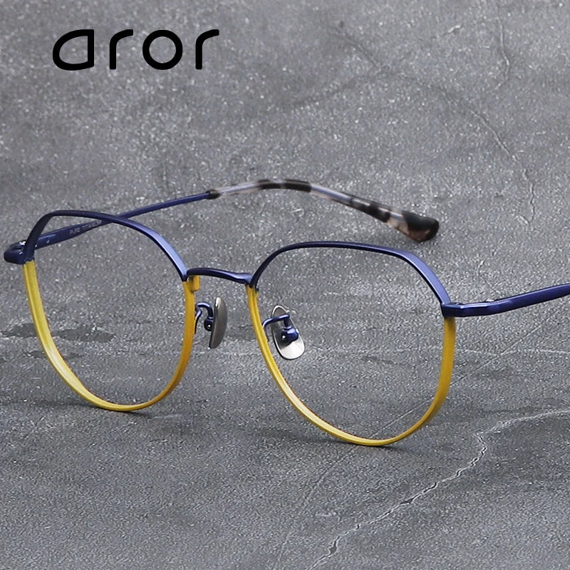 Aror Unisex Full Rim Flat Top Oval Titanium Eyeglasses 42051 Full Rim Aror