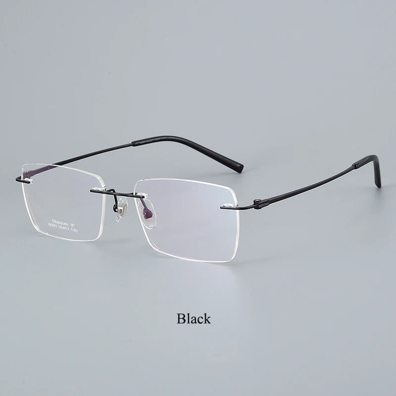 Bclear Unisex Rimless Square Titanium Eyeglasses 46091 Rimless Bclear black