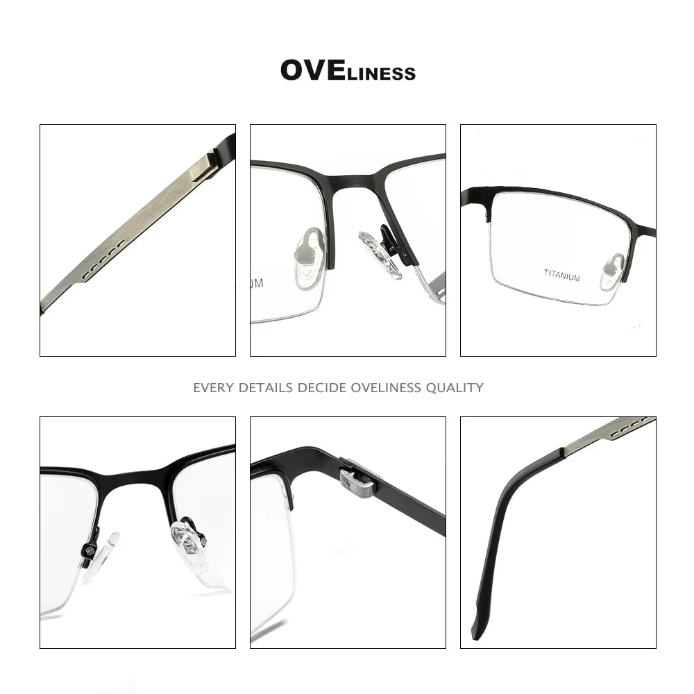 Oveliness Men's Semi Rim Square Titanium Alloy Eyeglasses 8840 Semi Rim Oveliness   