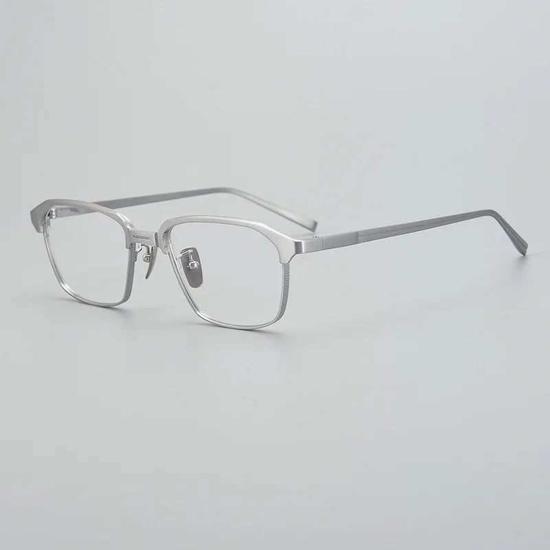 Black Mask Unisex Full Rim Big Square Titanium Eyeglasses 49024 Full Rim Black Mask Silver  