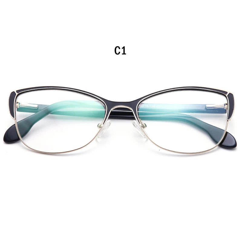 Muzz Women's Full Rim Square Cat Eye Alloy Acetate Eyeglasses 360122