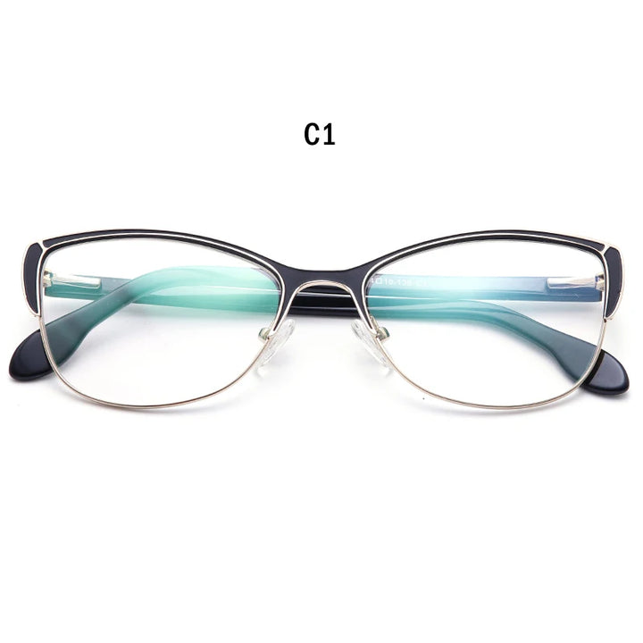 Muzz Women's Full Rim Square Cat Eye Alloy Acetate Eyeglasses 360122