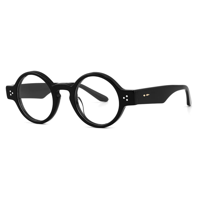 Gatenac Unisex Full Rim Round Acetate Eyeglasses Gxyj-1175 Full Rim Gatenac Black  