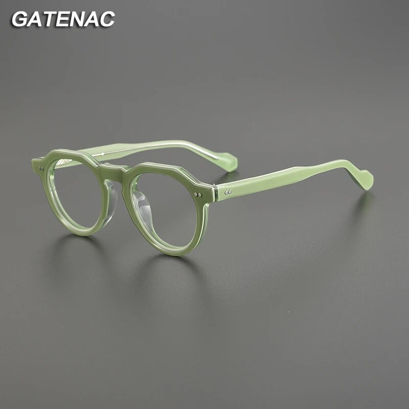 Gatenac Unisex Full Rim Flat Top Round Acetate Eyeglasses Gxyj1141 Full Rim Gatenac   