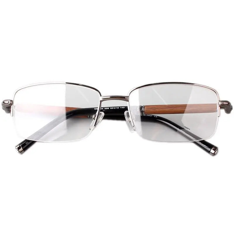 Chashma Ochki Unisex Semi Rim Square Titanium Wood Eyeglasses 84534 Semi Rim Chashma Ochki   