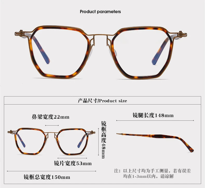 Black Mask Unisex Full Rim Big Polygon Acetate Titanium Eyeglasses 95867 Full Rim Black Mask