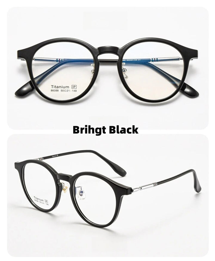 KatKani Unisex Full Rim Round Tr 90 Titanium Eyeglasses 6088 Full Rim KatKani Eyeglasses Brihgt Black  