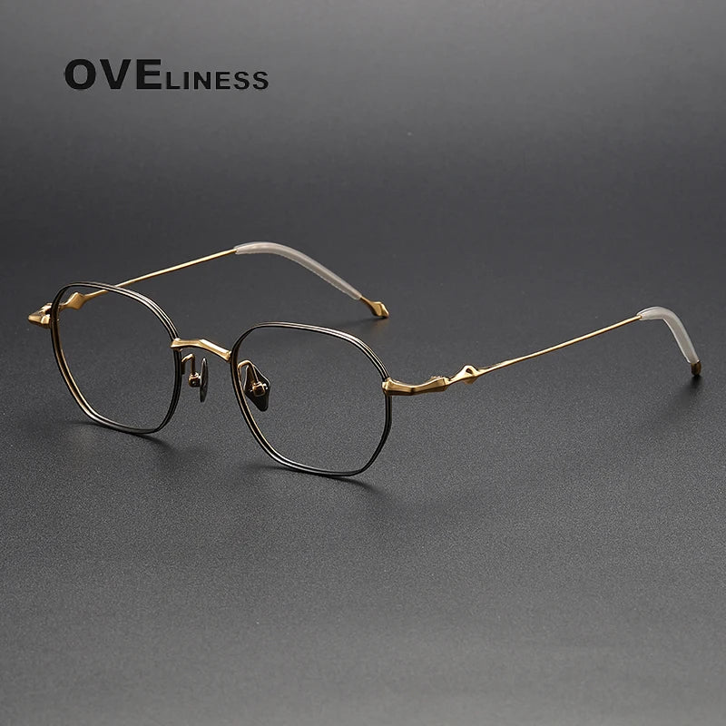 Oveliness Unisex Full Rim Polygon Titanium Eyeglasses 4220 Full Rim Oveliness black gold  