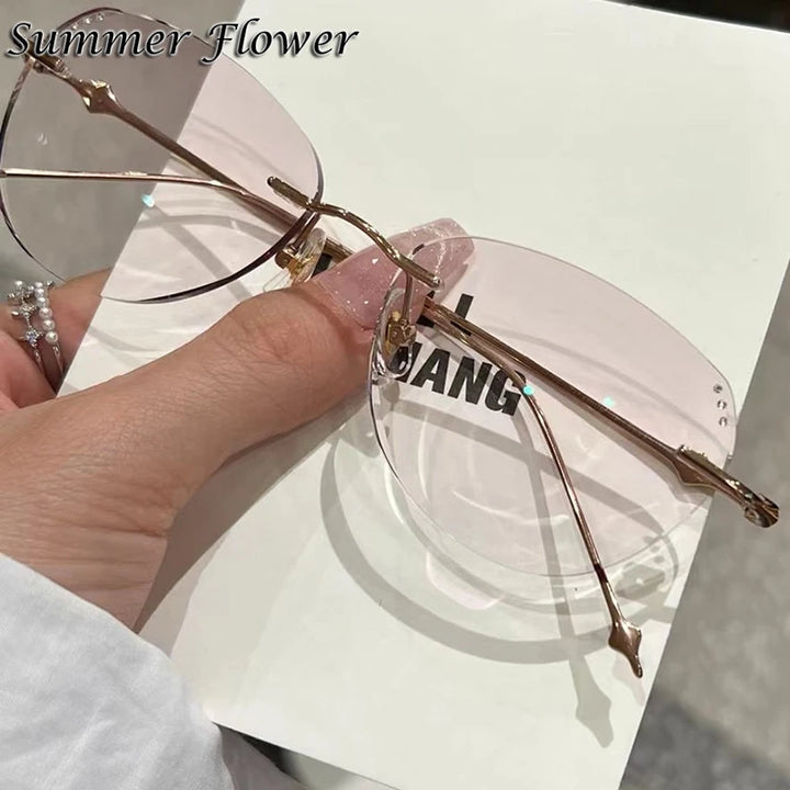 Summer Flower Women's Rimless Oval Butterfly Titanium Eyeglasses 99560