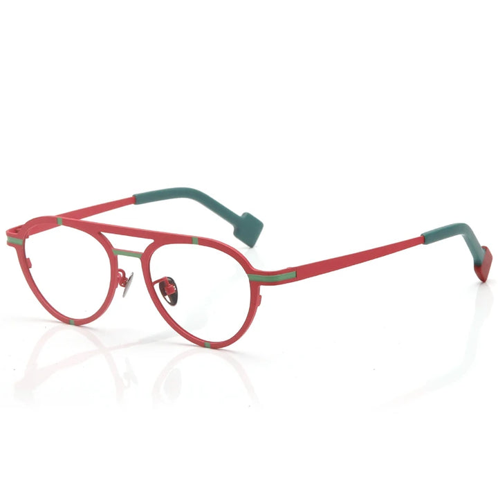 Muzz Unisex Full Rim Oval Double Bridge Titanium Eyeglasses  415018 Full Rim Muzz Red  