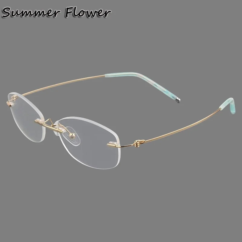 Summer Flower Women's Rimless Square Oval Titanium Eyeglasses 68587