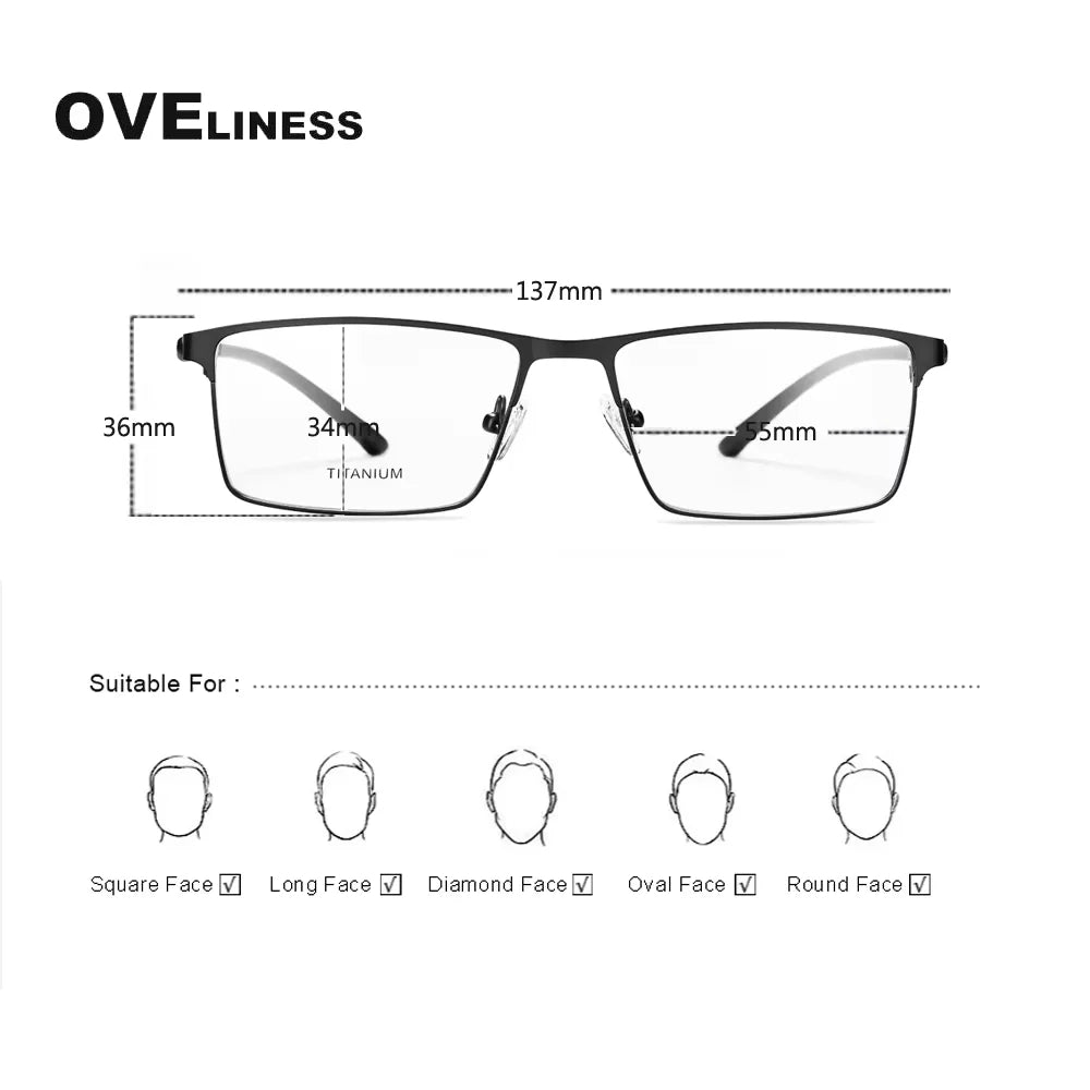 Oveliness Men's Full Rim Square Titanium Alloy Eyeglasses 48837 Full Rim Oveliness   