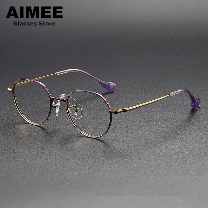 Aimee Unisex Youth Full Rim Flat Top Oval Titanium Eyeglasses 380946