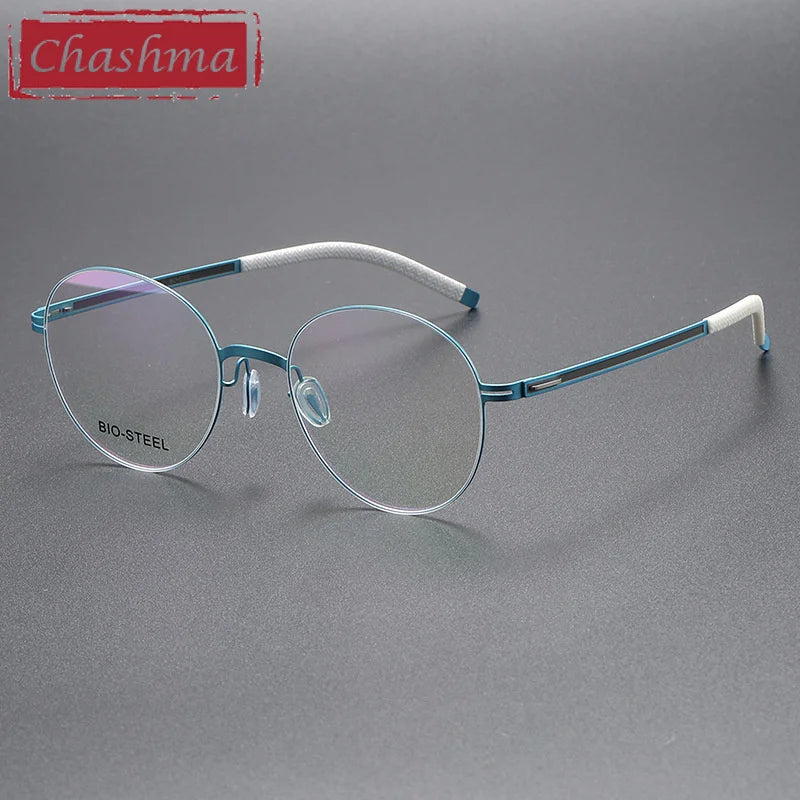 Chashma Ochki Women's Full Rim Round Titanium Eyeglasses 44953 Full Rim Chashma Ochki Blue  