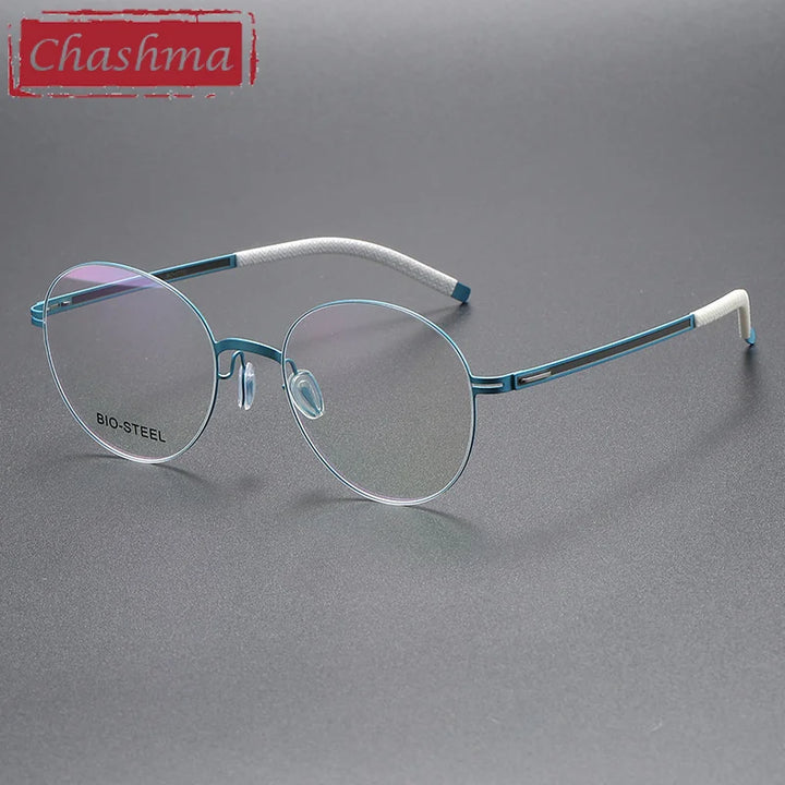 Chashma Ochki Women's Full Rim Round Titanium Eyeglasses 44953 Full Rim Chashma Ochki Blue  